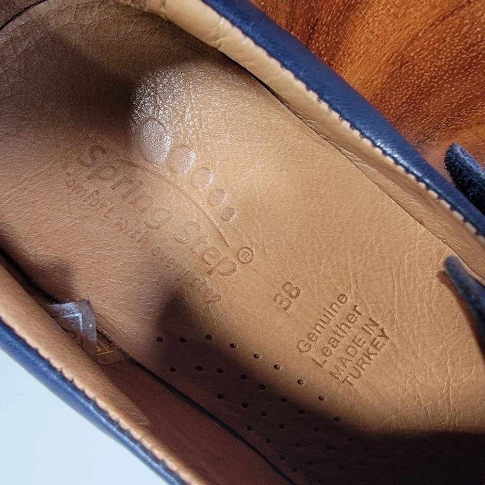 Spring Step Kaminia Blue Leather Shoes Loafers Flats Monk Strap Size 38